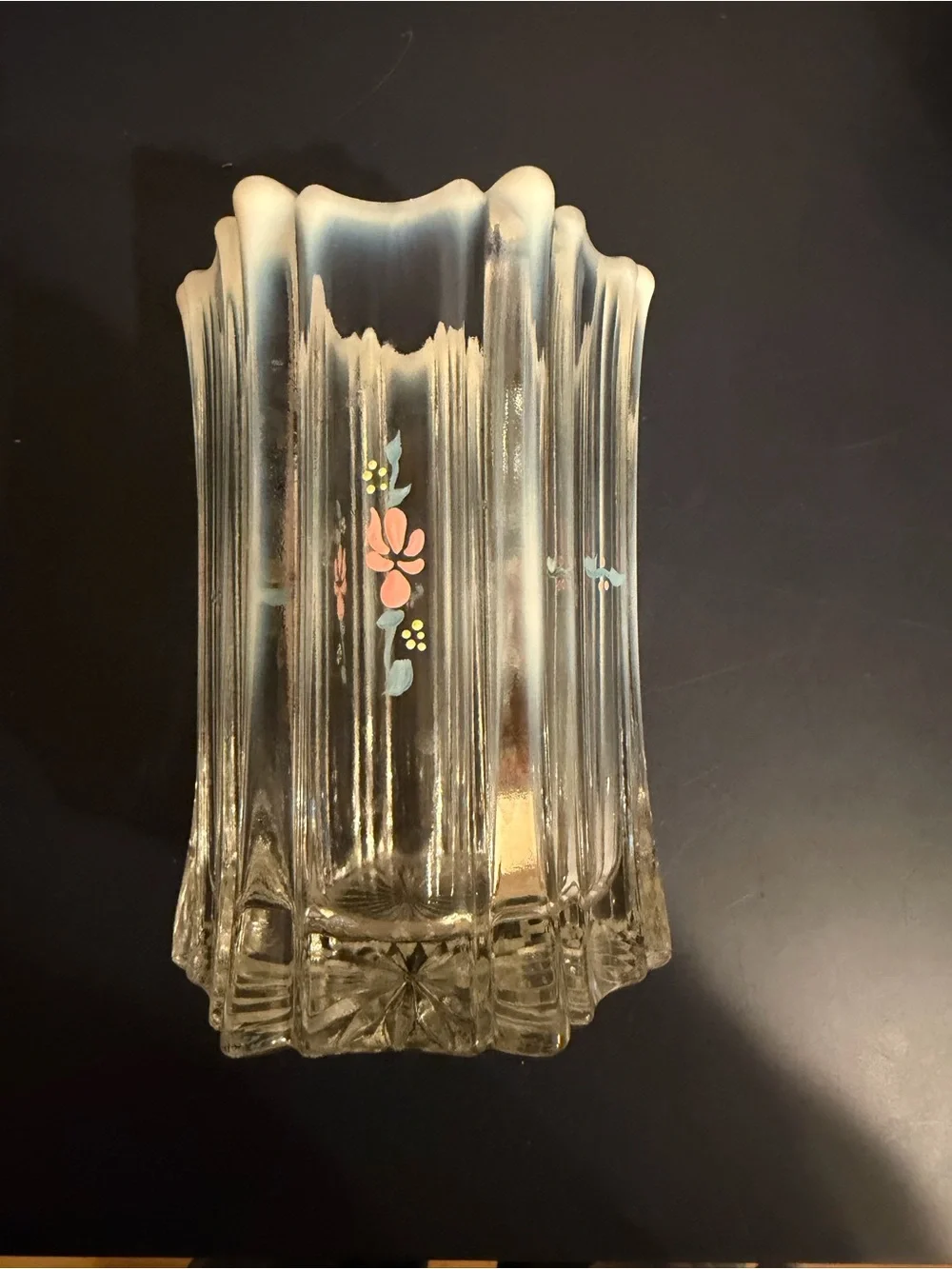 Fenton Vulcan Floral Hand Painted Enamel Opalescent Vase 6” Signed VTG